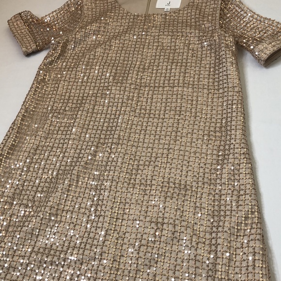 J By JOA Womens Gold Glitter Sequin Short Sleeve Lined Dress Size Small - Picture 10 of 16
